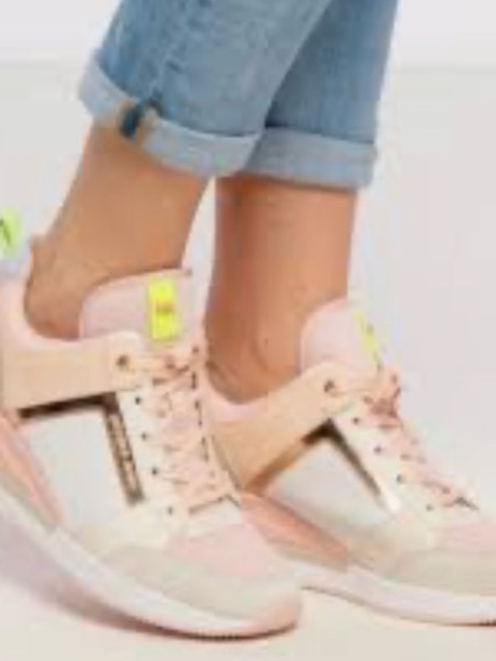 Michael Kors Women's Pale Pink Sneakers with Neon Yellow Accent